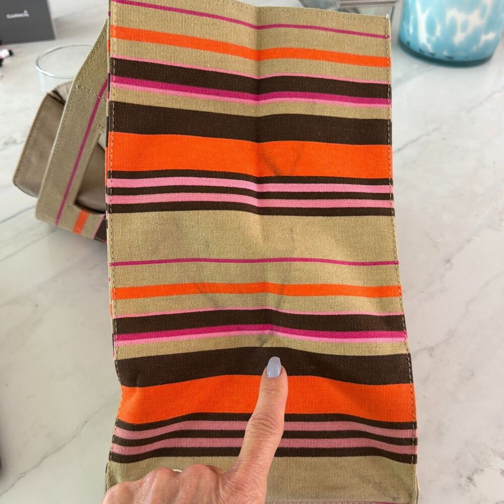 Sigrid Olson Striped Canvas Tote Bag Boho-Chic Earthy 70s' Revival Resort Beach - Picture 9 of 9